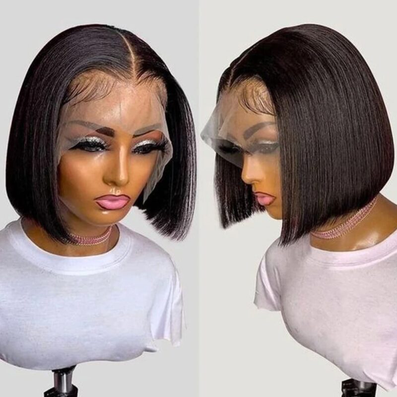 Straight Human Hair Wigs Short Bob Lace Frontal Wig for Women