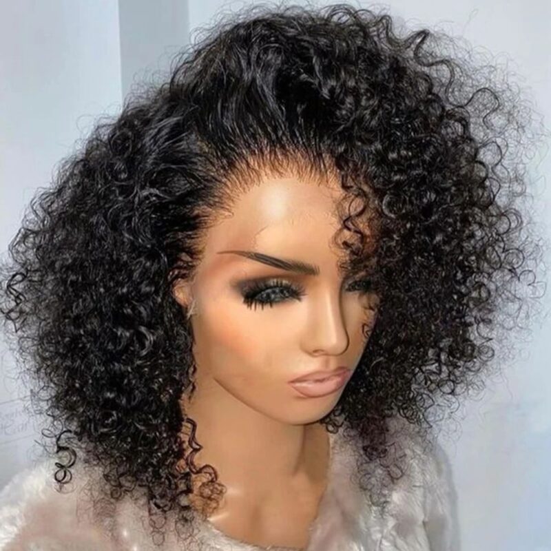 Curly Bob Human Hair Wigs Short Closure Kinky Lace Front Wigs