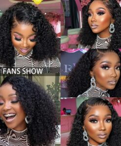 Alternative view of Curly Bob Human Hair Wigs Short Closure Kinky Lace Front Wigs