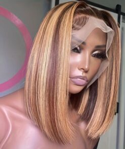 Alternative view of Bob Human Hair Wigs Brown Short Highlight Hd Front Lace Wig