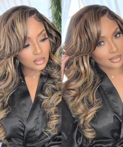 Highlight Human Hair Wigs Loose Waves Colored 30 Inch Front Lace Wig