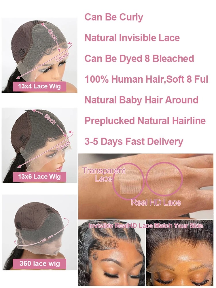 High Density Bone Straight Human Hair Brazilian Full Lace Frontal Wigs - Image 7