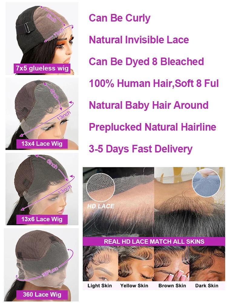 Glueless Wig Human Hair Deep Wave HD Lace Frontal Wigs - Image 6